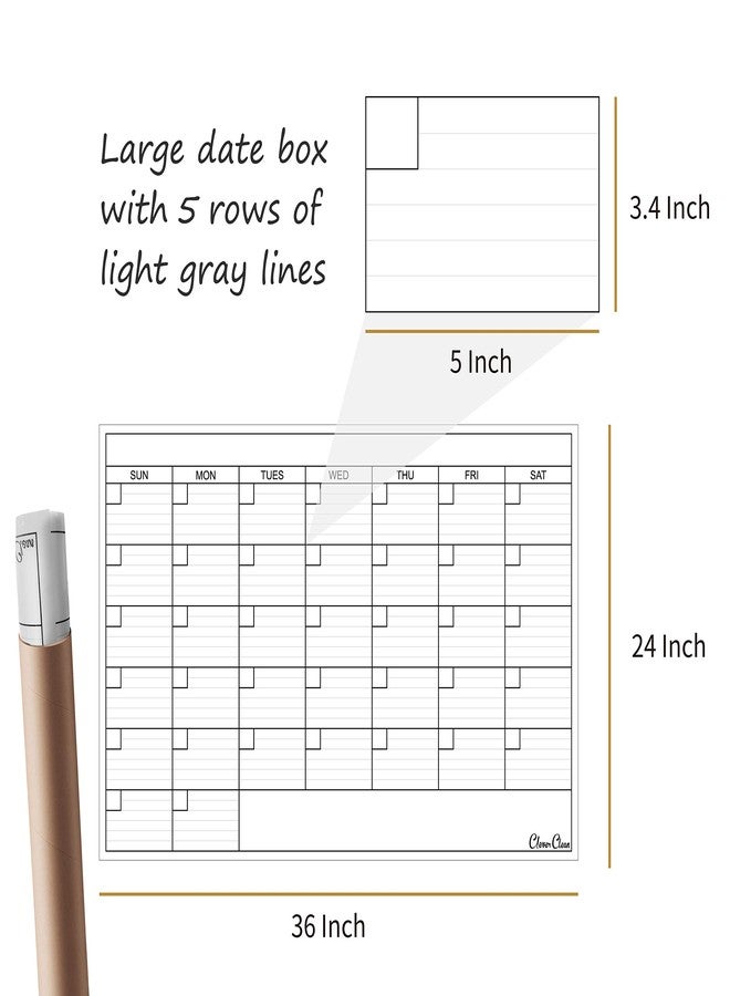 Clever Clean Large Dry Erase Wall Calendar - 24"x 36" Undated Monthly Calendar for Home, Office, Classroom - Reusable Laminated Task Organizer - Image 2