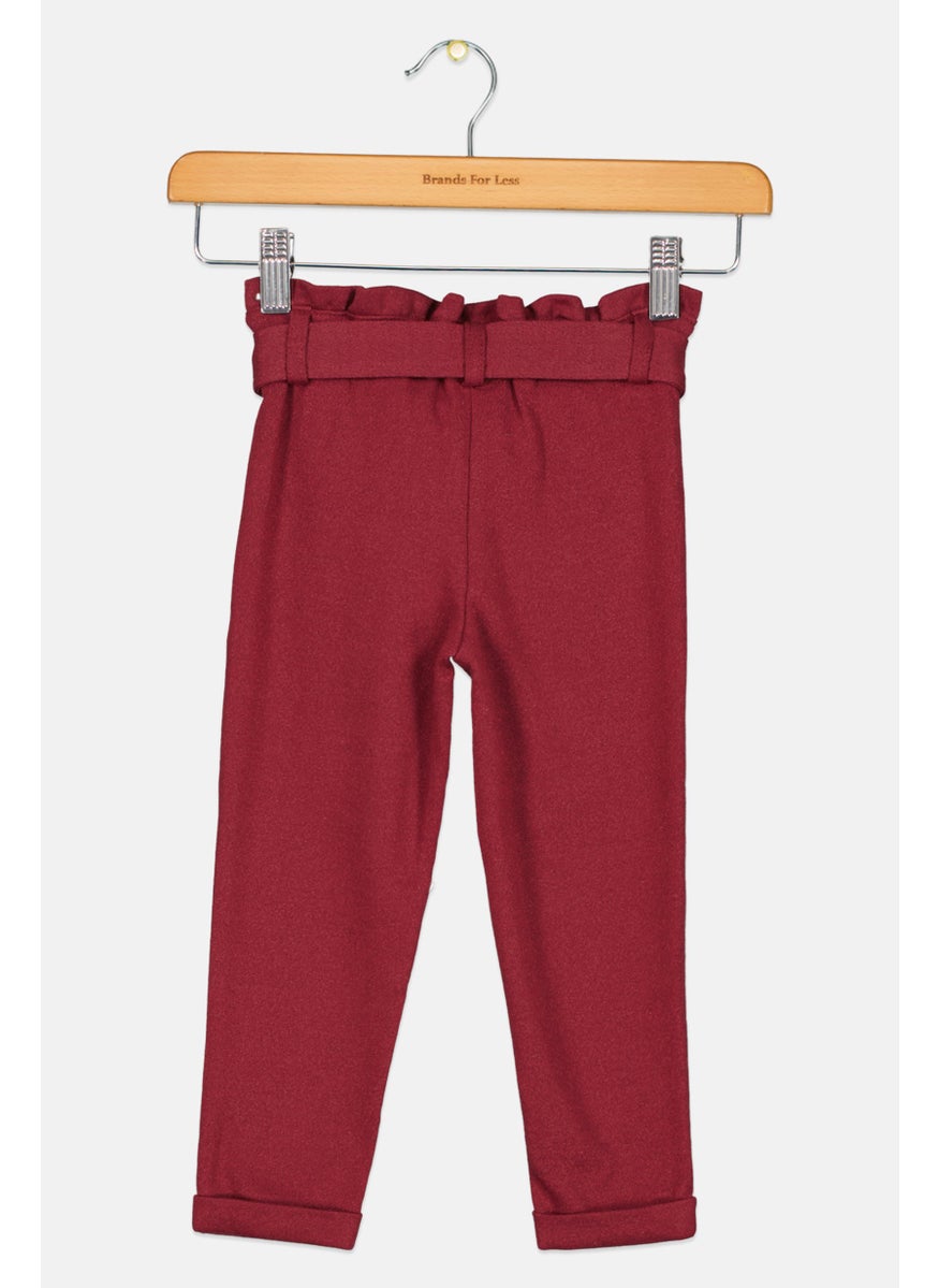 TAPE A L'OEIL - Kids Girl Belted Metallic Pull On Pants, Burgundy - Image 1