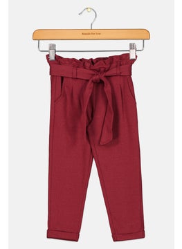 Kids Girl Belted Metallic Pull On Pants, Burgundy