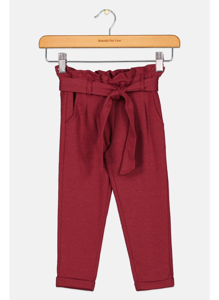 TAPE A L'OEIL - Kids Girl Belted Metallic Pull On Pants, Burgundy - Image 1
