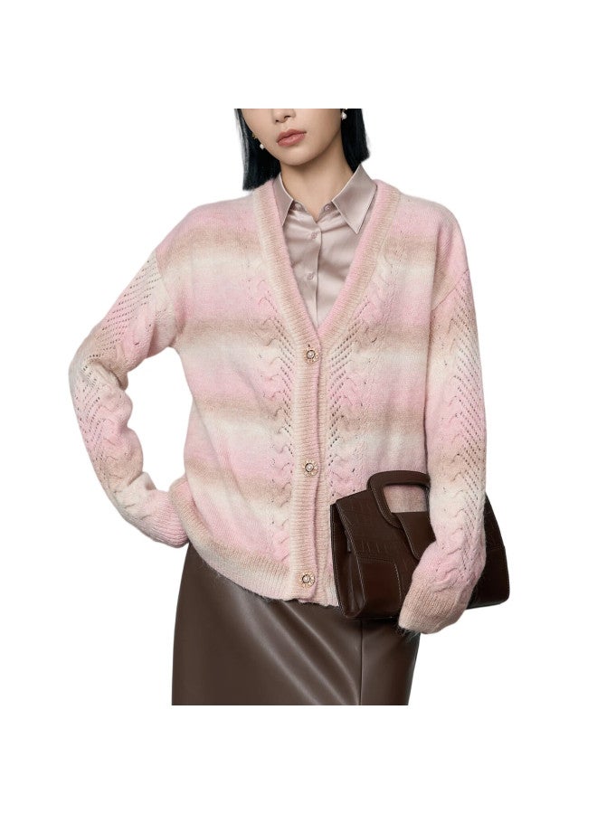 Yanyee Pink Long Sleeve Sweater Cardigan Women's  Autumn Winter Loose Versatile Soft Knit Jacket Pink XL - Image 3