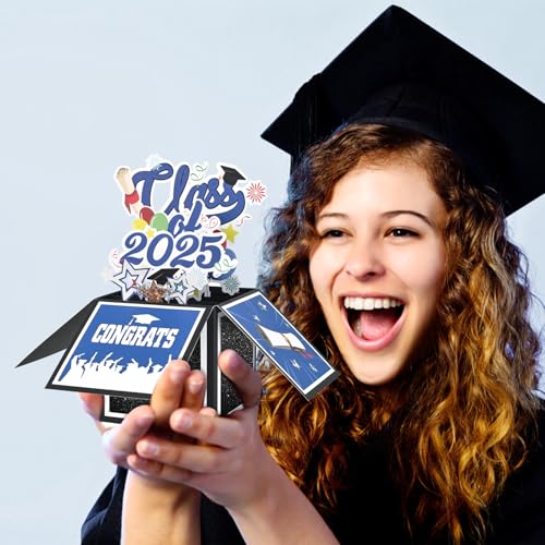 Giiffu Graduation Pop Up Cards, Class of 2025 Graduation Card, Handmade 3D Greeting Cards with Envelope and Note Card, for High School, College, University Masters and PHD Graduates (Blue) - Image 5