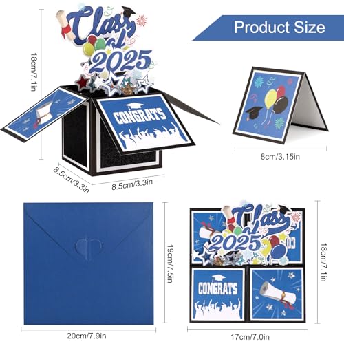 Giiffu Graduation Pop Up Cards, Class of 2025 Graduation Card, Handmade 3D Greeting Cards with Envelope and Note Card, for High School, College, University Masters and PHD Graduates (Blue) - Image 3