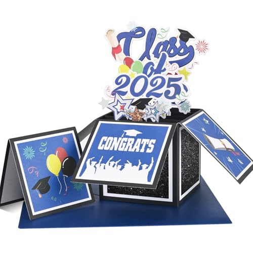 Giiffu Graduation Pop Up Cards, Class of 2025 Graduation Card, Handmade 3D Greeting Cards with Envelope and Note Card, for High School, College, University Masters and PHD Graduates (Blue) - Image 1