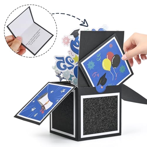 Giiffu Graduation Pop Up Cards, Class of 2025 Graduation Card, Handmade 3D Greeting Cards with Envelope and Note Card, for High School, College, University Masters and PHD Graduates (Blue) - Image 2