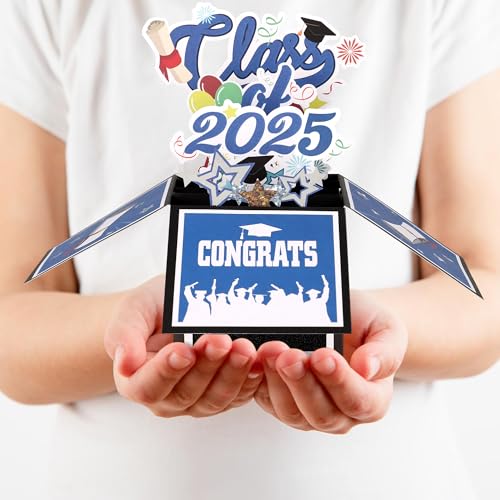 Giiffu Graduation Pop Up Cards, Class of 2025 Graduation Card, Handmade 3D Greeting Cards with Envelope and Note Card, for High School, College, University Masters and PHD Graduates (Blue) - Image 4