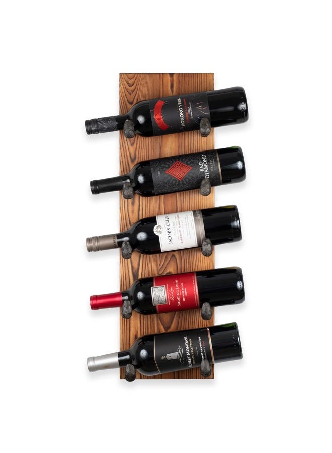 Rustic State Reclaimed Wood Wall Mounted Wine Rack Bottle Organizer Holder with Railroad Spike Hooks Holds 5 Bottles - Image 1