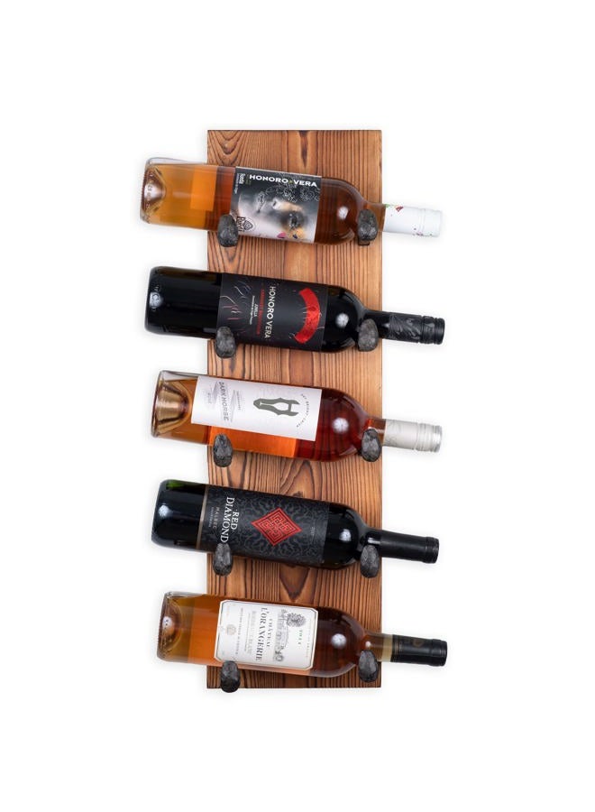 Rustic State Reclaimed Wood Wall Mounted Wine Rack Bottle Organizer Holder with Railroad Spike Hooks Holds 5 Bottles - Image 5