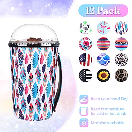 Boao 12 Pcs Reusable Neoprene Tumbler Sleeve with Handle Insulated Cup Sleeve for Iced Coffee Cold Drink Anti Condensation No Sweat for Summer Beach Hawaii PartyBright24 OunceElegant Style - Image 3