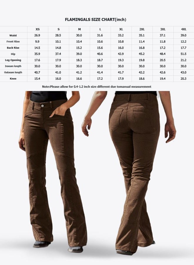 Flamingals Bootcut Mid Waist Solid Seam Front Pants with Pocket for Women, Brown, XL - Image 4