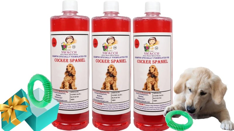 swacch Shampoo | Puppy Safe Shampoo | Cocker Spaniel Dog Shampoo 1 Litre Pack of 3 Strawberry + | O PVC Ring Rubber Chew Toy | Teething Chew Toy I Dental Teething I Durable I Combo Pack - Image 1