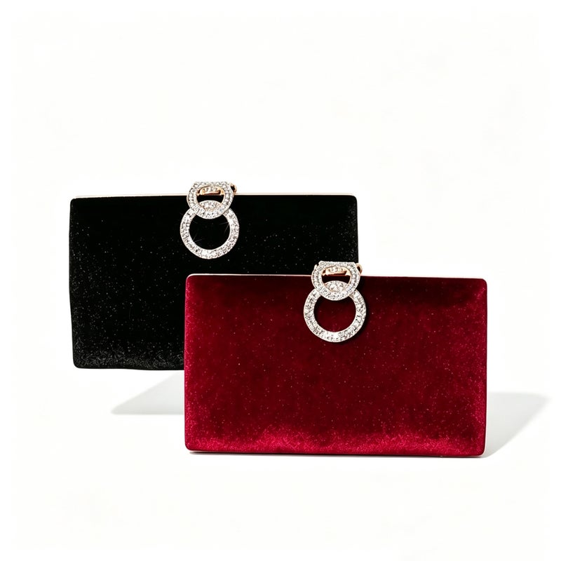 Velvet Clutch Evening Bag with Chain and Rhinestones - Image 2
