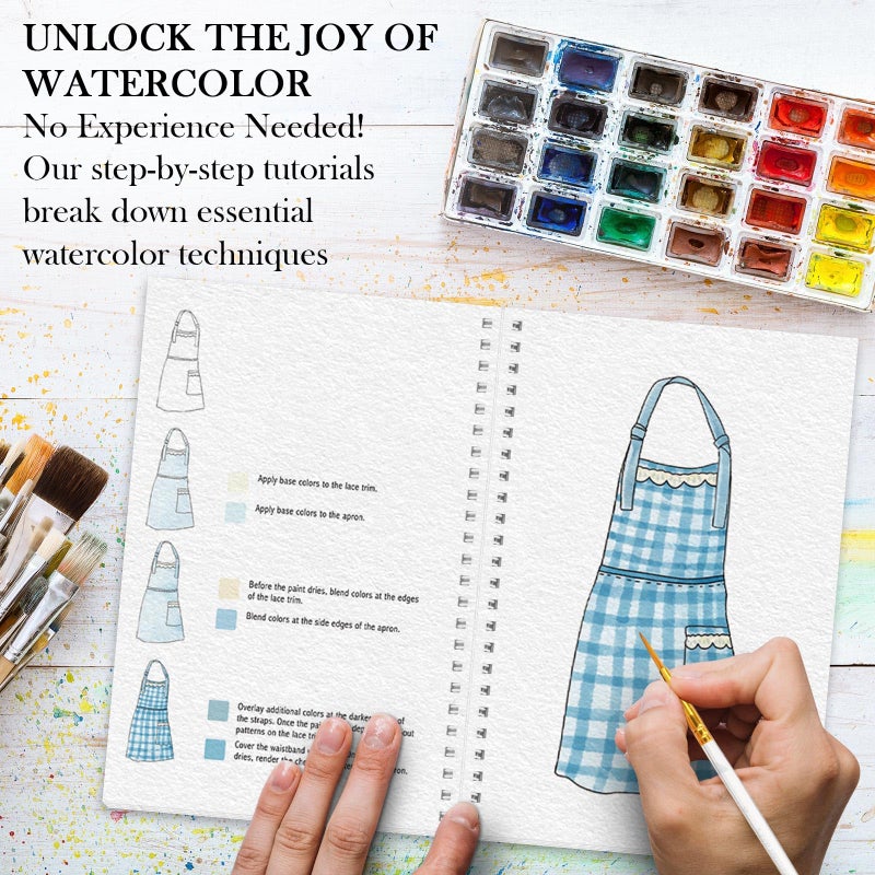 ADEVIAN Watercolor Workbook, Watercolor Workbook Paint Book Beginner Friendly, 12 Different Patterns Stress-Relieving Art Crafts for Creative Exploration Gift for Women Adults Teens (Kitchen, 1) - Image 4