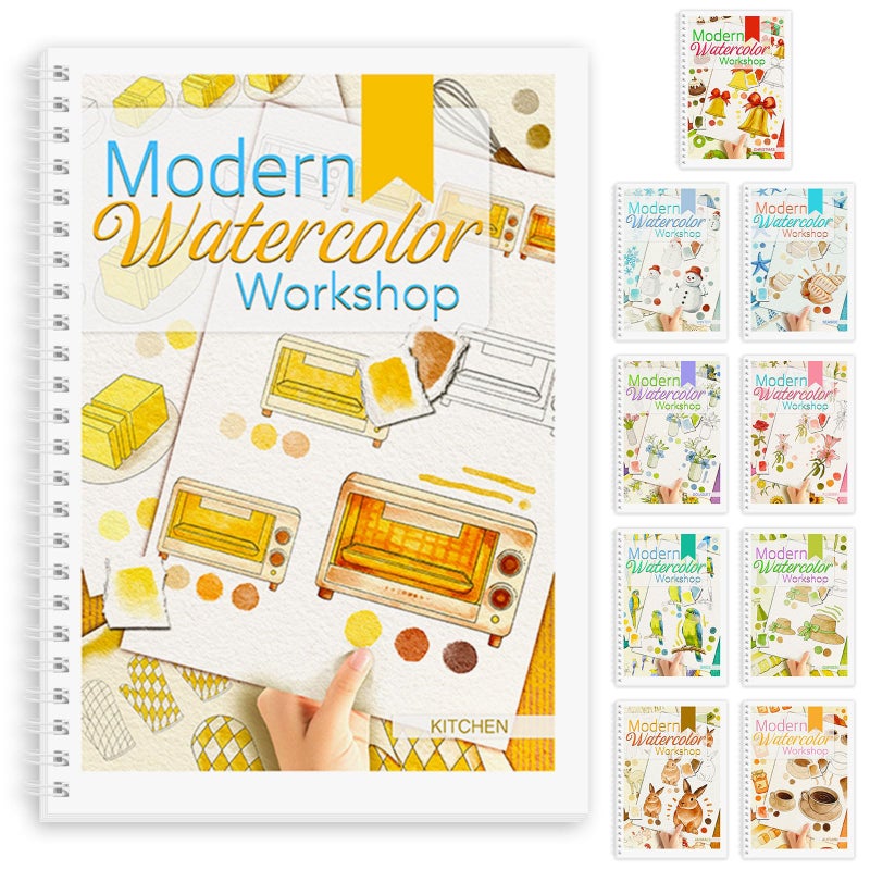 ADEVIAN Watercolor Workbook, Watercolor Workbook Paint Book Beginner Friendly, 12 Different Patterns Stress-Relieving Art Crafts for Creative Exploration Gift for Women Adults Teens (Kitchen, 1) - Image 1