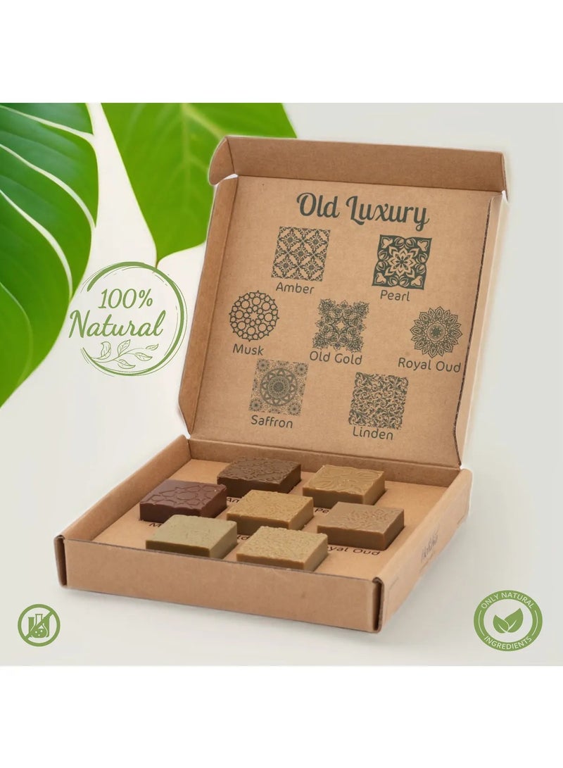 Hekaya Natural Organic Olive Oil Soap Bars Vegan Moisturizing Handmade Soap with Premium Essential Oils Pack of 7 Bars Royal Oud Amber Pearl Musk Old Gold Saffron Linden - Image 1