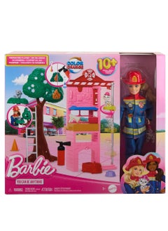 Barbie BARBIE FIREFIGHTER PLAYSET WITH BLONDE FASHION DOLL, FIRE STATION, 2 PETS & 10+ ACCESSORIES 