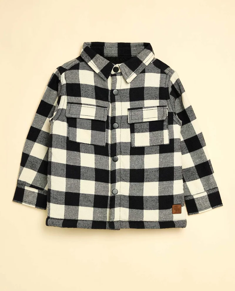 أر أند بي Check Shirt with Classic Collar and Long Sleeves