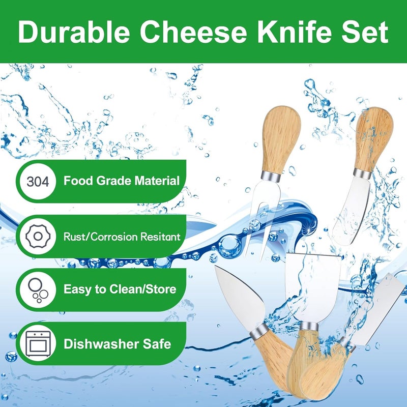 ProudMoore 10 Pcs Cheese Knives, Wooden Handle Cheese Knife Set for Charcuterie Board, Mini Steel Stainless Cheese Cutter, Spreader, Fork for Party Wedding Christmas, Charcuterie Accessories - Image 2