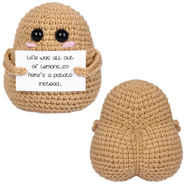 COZYMATE Crocheted Potato with Affirmations Cards Emotional Crochet Support Positive Energy Gifts for Women Friends Christmas Gag Gift Lightbrown 1P - Image 2