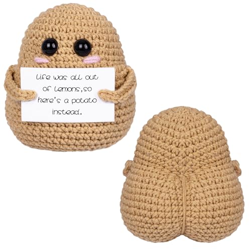 COZYMATE Crocheted Potato with Affirmations Cards Emotional Crochet Support Positive Energy Gifts for Women Friends Christmas Gag Gift Lightbrown 1P - Image 1