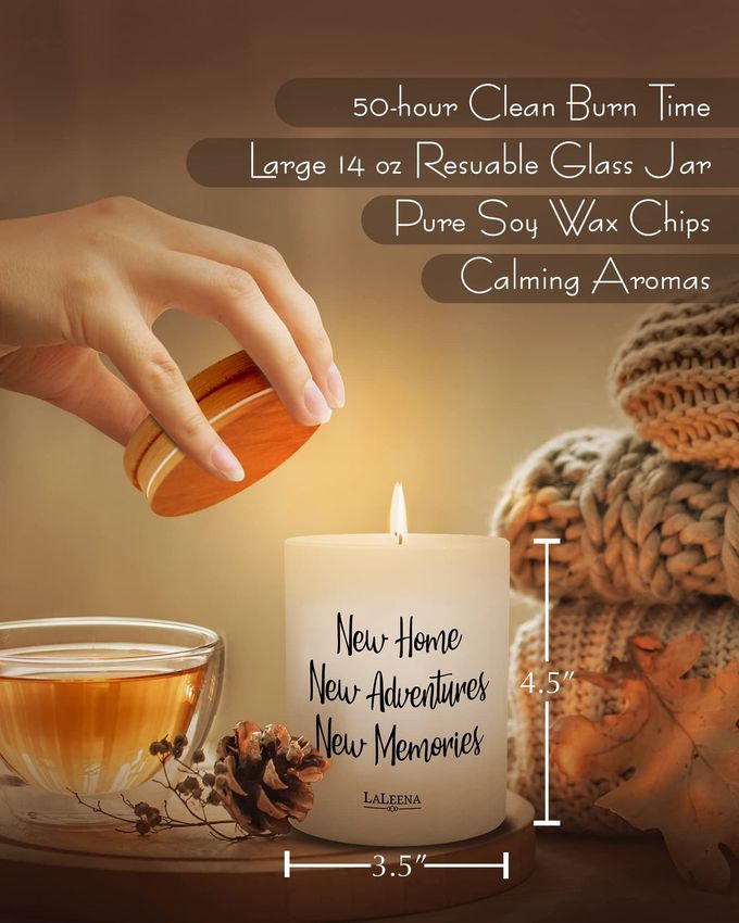 LALEENA House Warming Gifts for New Home Housewarming Gifts for New House Scented House Warming Candle  Glass Jar Candle Gift with 100% Organic Soy Wax & Fragrance Oil  by LaLeena, 14 Oz., Jasmine - Image 3