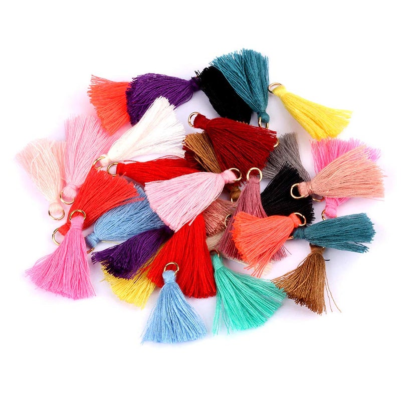 MSCFTFB 100 Pieces Mini Tassels Mala Tassel Kit with Jump Rings for Earring Necklace Jewelry Making Garland Keychain Charms Crafts Decorations (Multi) - Image 1