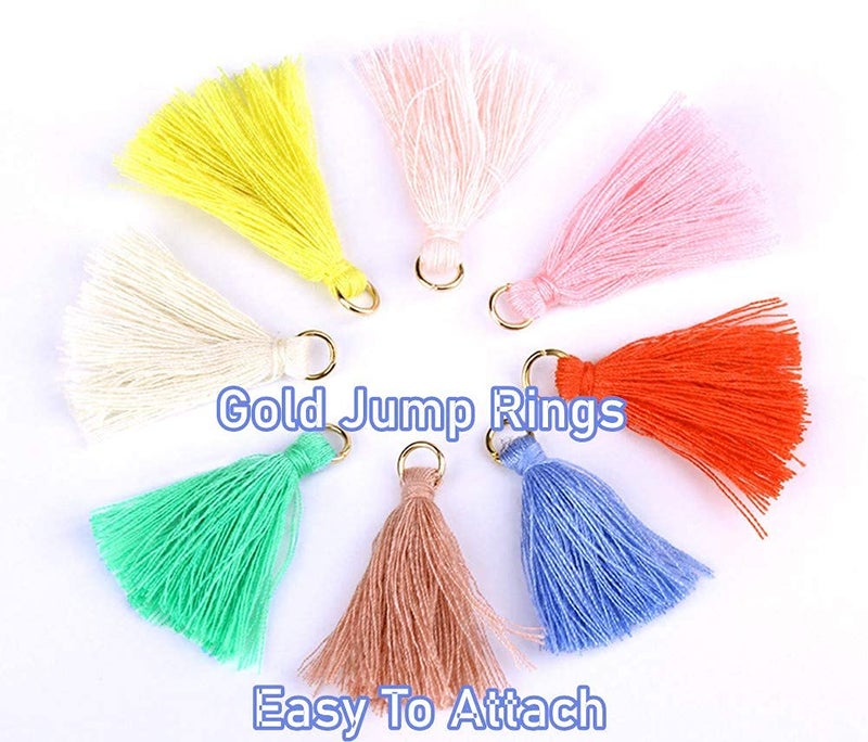 MSCFTFB 100 Pieces Mini Tassels Mala Tassel Kit with Jump Rings for Earring Necklace Jewelry Making Garland Keychain Charms Crafts Decorations (Multi) - Image 3