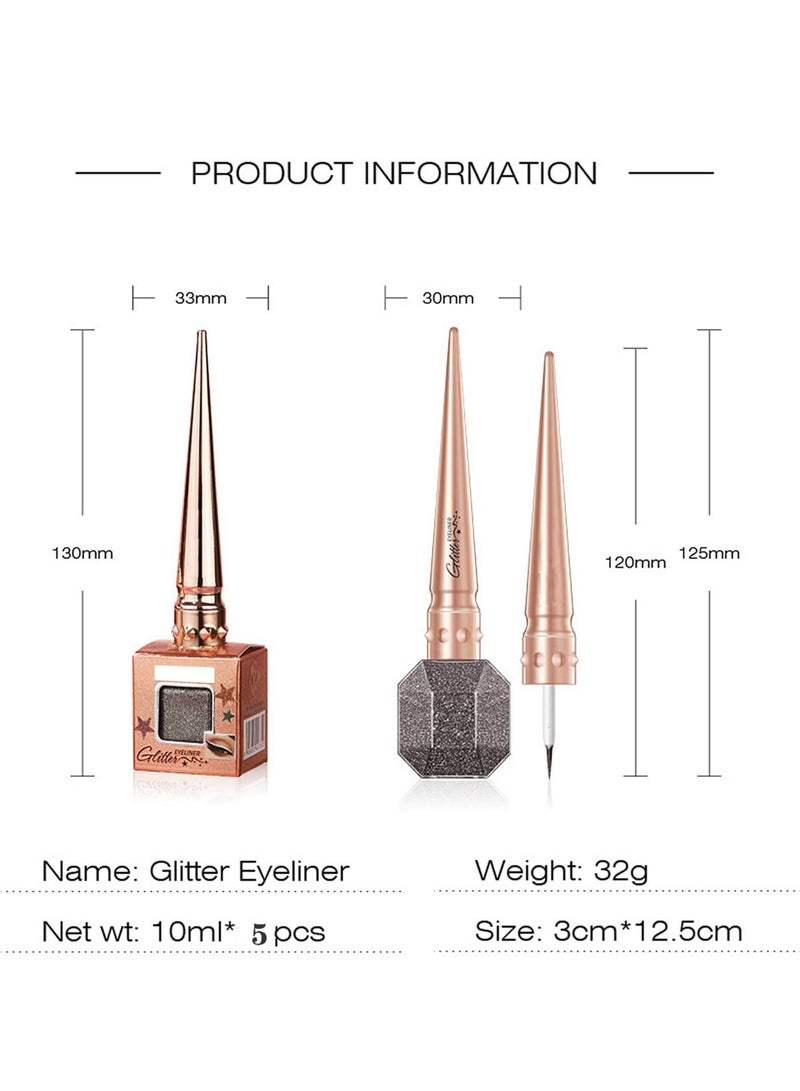 SYOSI 5 Pack Liquid Glitter Eyeliner Set, Metallic Shimmer Glitter Eyeshadow, Pigmented, Long Lasting, Quick Drying, Loose Glitter for Crystals EyeMakeup, Waterproof Shimmer Liquid Eyeliner Liner  - Image 5
