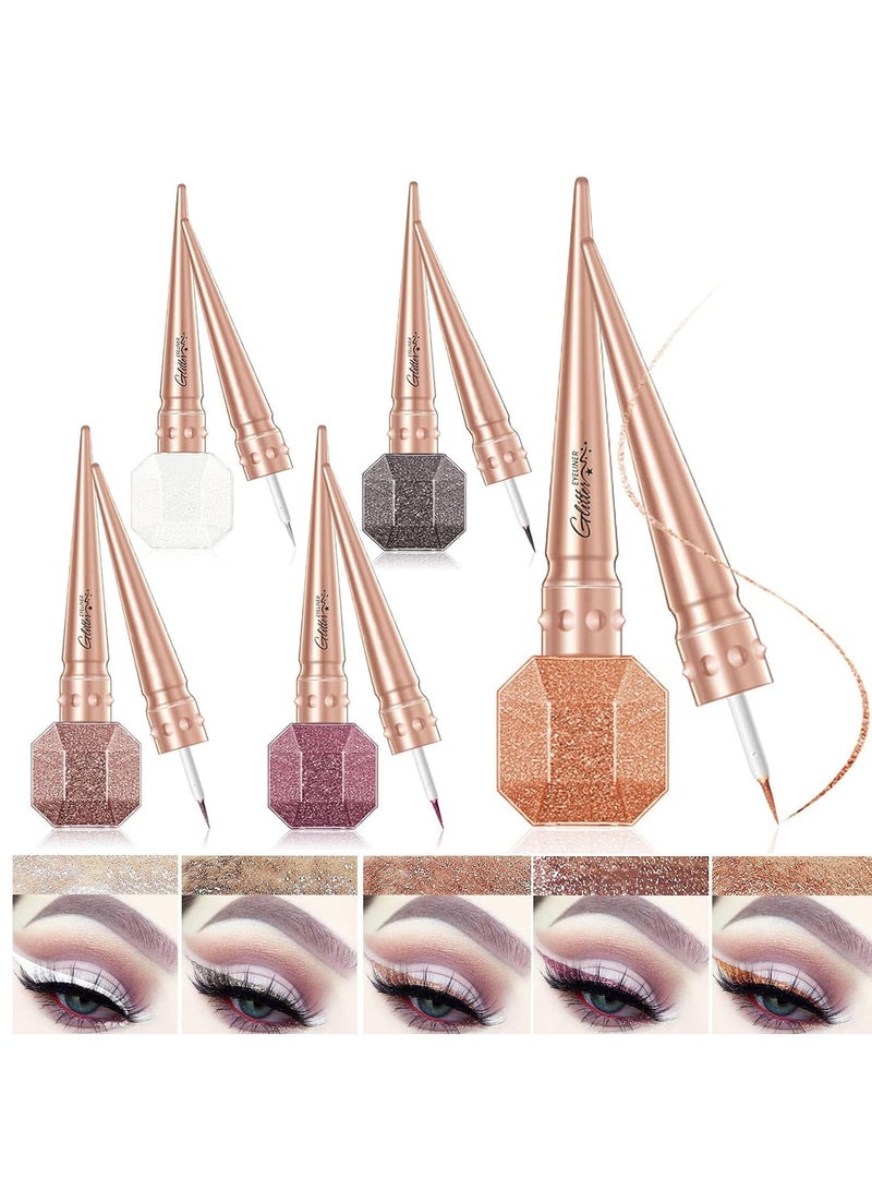 SYOSI 5 Pack Liquid Glitter Eyeliner Set, Metallic Shimmer Glitter Eyeshadow, Pigmented, Long Lasting, Quick Drying, Loose Glitter for Crystals EyeMakeup, Waterproof Shimmer Liquid Eyeliner Liner  - Image 1