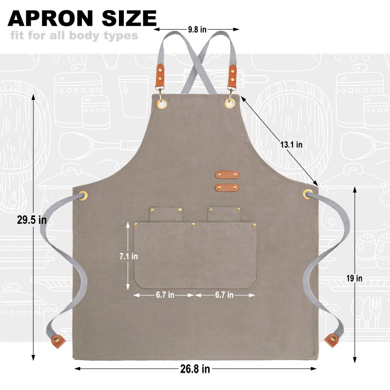BeLuyi chef apron bib tool apron for man woman cross back straps with 4 pockets for kitchen cooking gardening baking working(Beige) - Image 2