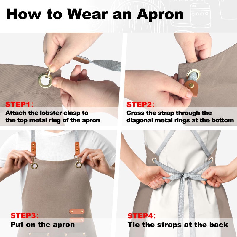 BeLuyi chef apron bib tool apron for man woman cross back straps with 4 pockets for kitchen cooking gardening baking working(Beige) - Image 5