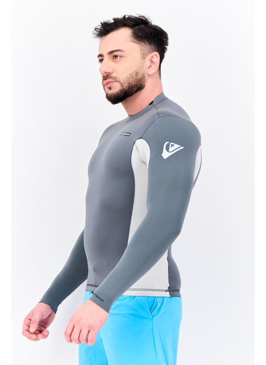 QUIKSILVER - Men Brand Logo Long Sleeves Rash Guard Swimwear, Grey - Image 1