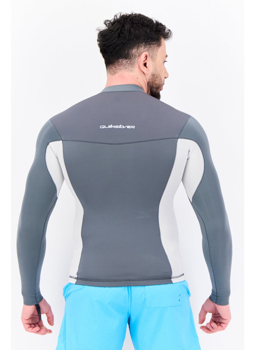 QUIKSILVER - Men Brand Logo Long Sleeves Rash Guard Swimwear, Grey - Image 1