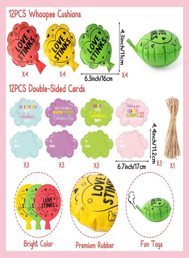 CPicdn 12 Pack Valentine's Day Whoopee Cushions Card Set, Love Stinks Whoopee Cushion with Card, Valentine's Day Fart Prank Kit Toys Party Favors, Novelty Trick Joke Gift for Kids Adults Office Home - Image 2
