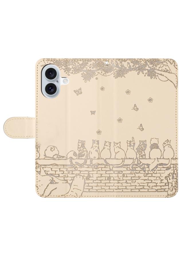 S-TOP Case For iPhone 16 Cat Embossing Pattern Leather Phone Case with Lanyard - Image 5
