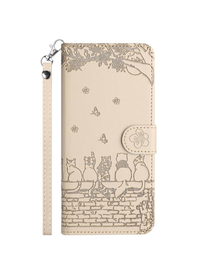 S-TOP Case For iPhone 16 Cat Embossing Pattern Leather Phone Case with Lanyard - Image 3