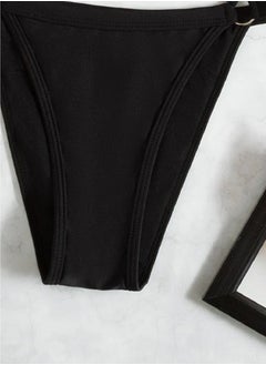 Ward Women's Black Lingerie with Vertical Straps Decorated with Metal Rings  - Image 3