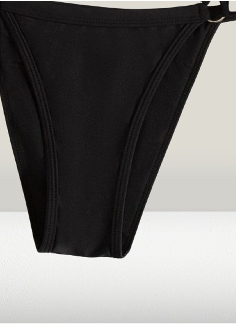 Ward Women's Black Lingerie with Vertical Straps Decorated with Metal Rings  - Image 4