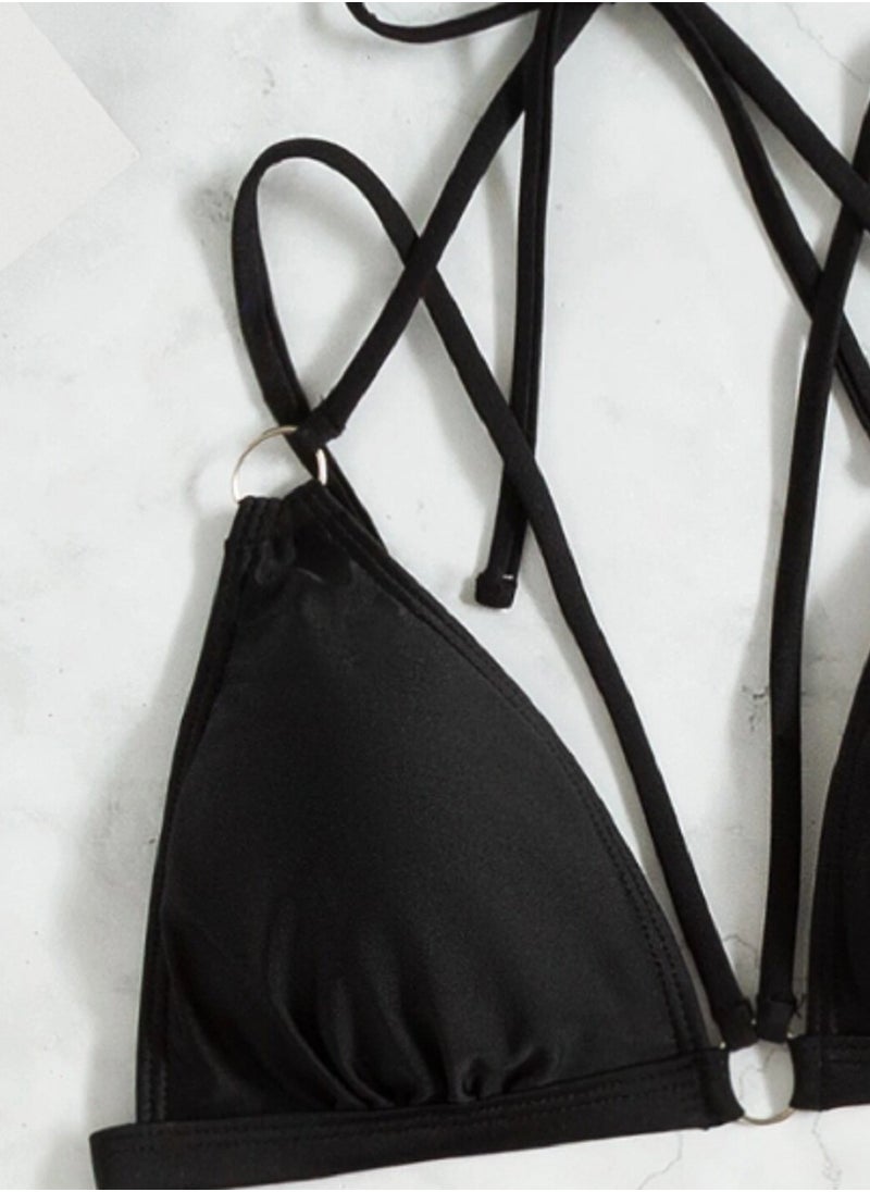 Ward Women's Black Lingerie with Vertical Straps Decorated with Metal Rings  - Image 5