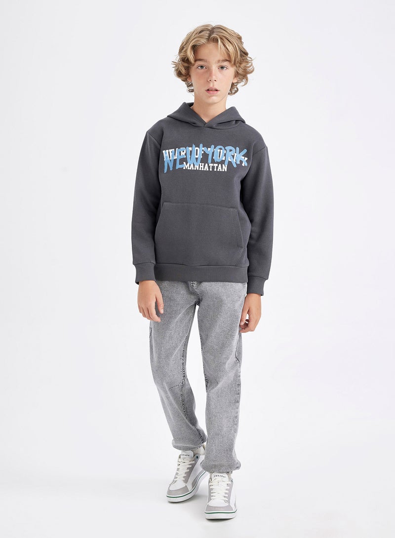 DeFacto Grey Hooded Pocket Back Printed Sweatshirt  - Image 3
