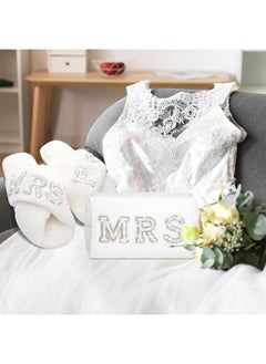 Xtinmee Personalized Initial Wedding Bride Slippers Mrs Pearl Letter Makeup Bag Bridal Shower Gifts For Wedding Day (P)  - Image 4