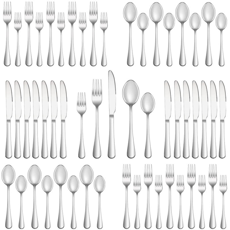 MUTNITT 40 Piece Silverware Set Service for 8,Premium Stainless Steel Flatware Set,Mirror Polished Cutlery Utensil Set,Durable Home Kitchen Eating Tableware Set,Include Fork Knife Spoon Set,Dishwasher Safe - Image 1