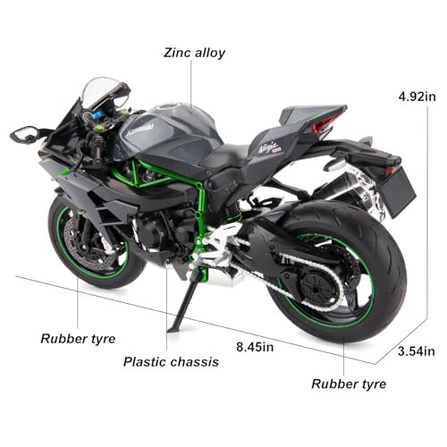 BDTCTK Compatible for 19 Kawasaki Ninja H2R Motorcycle DieCast Model Suspension and Free Roller Toy Car Motorcycle Collection Gift Black - Image 5