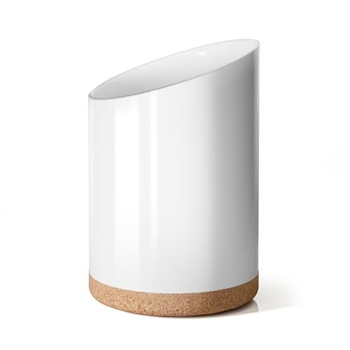 KITEISCAT Large Ceramic Utensil Holder for Kitchen Counter, Modern Crock with Slanted Top & Cork Mat, for Spatulas & Cooking Spoons, White - Image 1