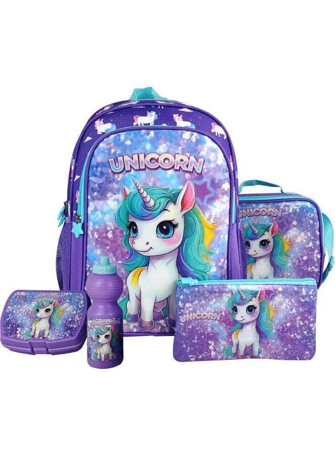 Unicorn Backpack with Accessory Purple 30x17cm
