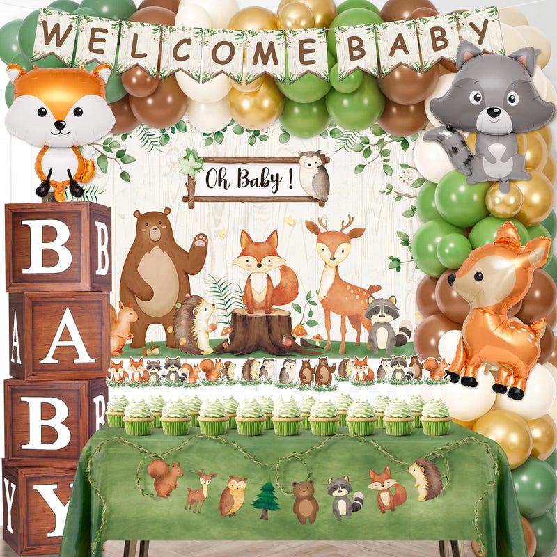 Kriyokiaa 130pcs Woodland Baby Shower Decorations Safari Baby Shower Decorations for Gender Neutral Celebration with Balloon GarlandsWelcome Baby Banner Baby Boxes and Tabletop Decor - Image 3