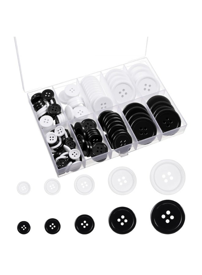160Pcs Mixed Resin Sewing Buttons, Round Black and White 4-Hole Sewing Buttons 5 Sizes Button with Storage Box, for Crafts Coats Shirts Pants Shorts and More - Image 1