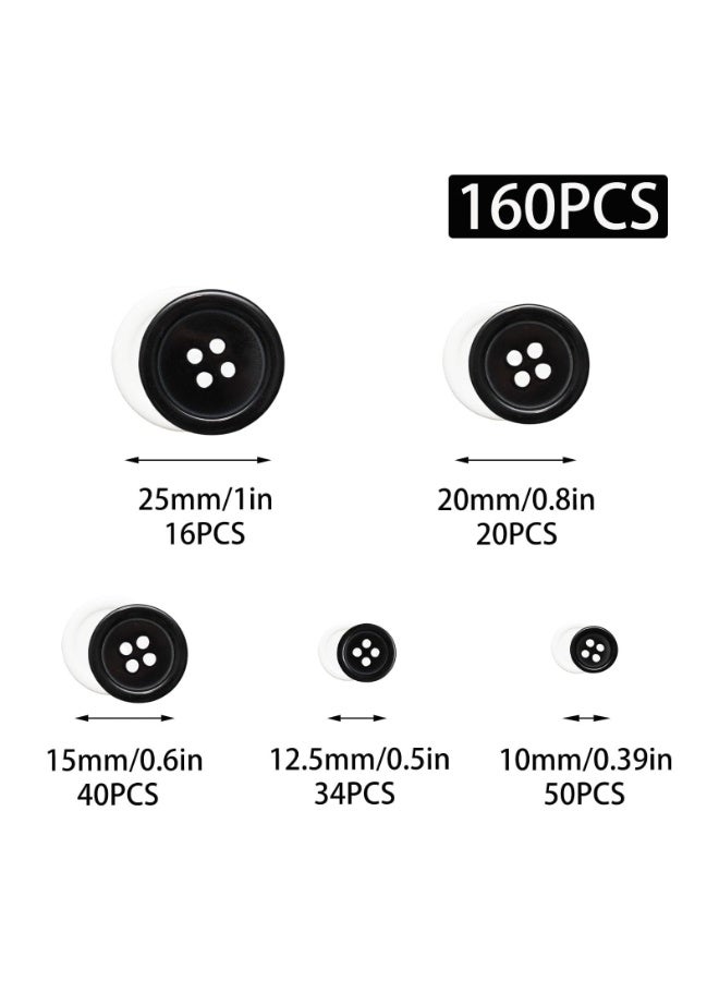 160Pcs Mixed Resin Sewing Buttons, Round Black and White 4-Hole Sewing Buttons 5 Sizes Button with Storage Box, for Crafts Coats Shirts Pants Shorts and More - Image 2