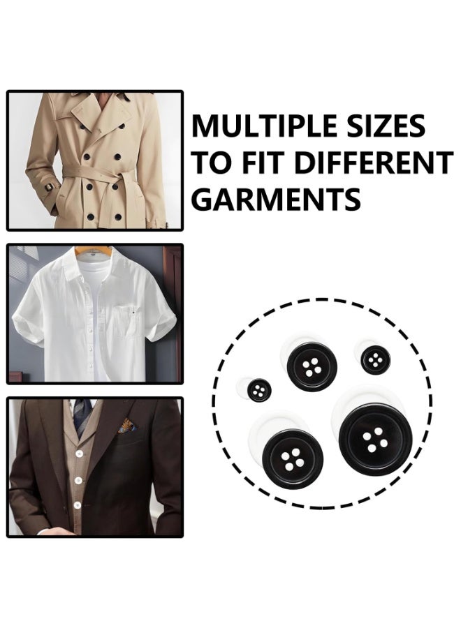 160Pcs Mixed Resin Sewing Buttons, Round Black and White 4-Hole Sewing Buttons 5 Sizes Button with Storage Box, for Crafts Coats Shirts Pants Shorts and More - Image 3