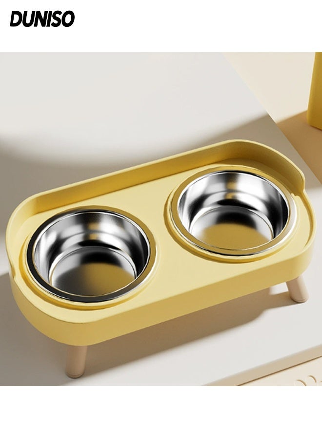 DUNISO Elevated Double Cat Bowls Stainless Steel Cat Feeding Dishes with PP Stand Stand Anti Vomiting Pet Feeding Bowls Non-Slip Protect Pet's Spine Feeding Bowls for Cats and Puppy - Image 1